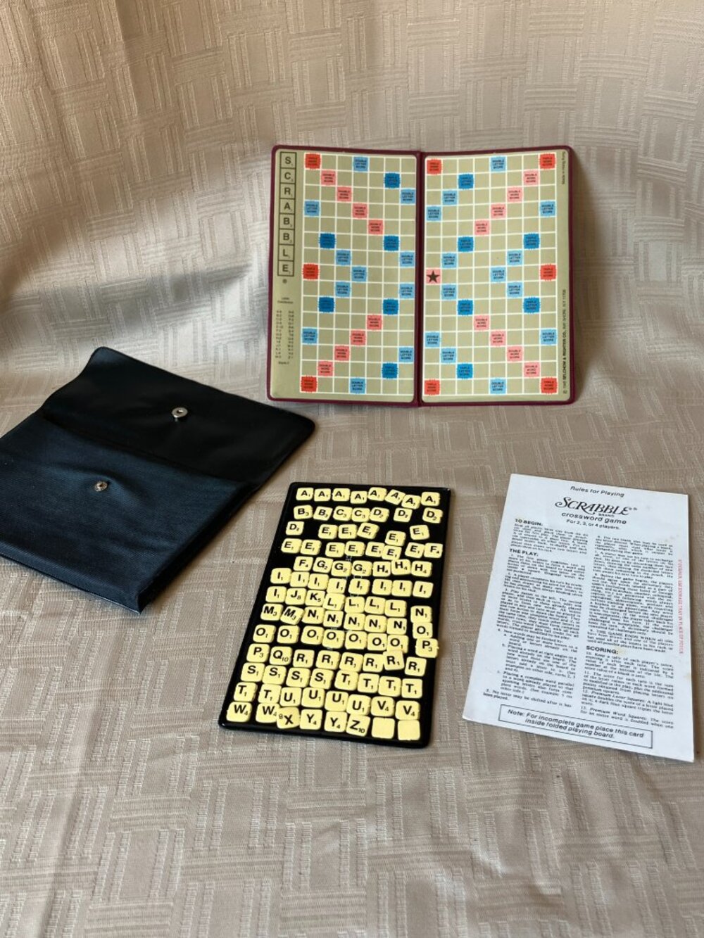 Vintage 1948 Pocket Travel Scrabble Game Board Cling-on Tiles w/ instruction